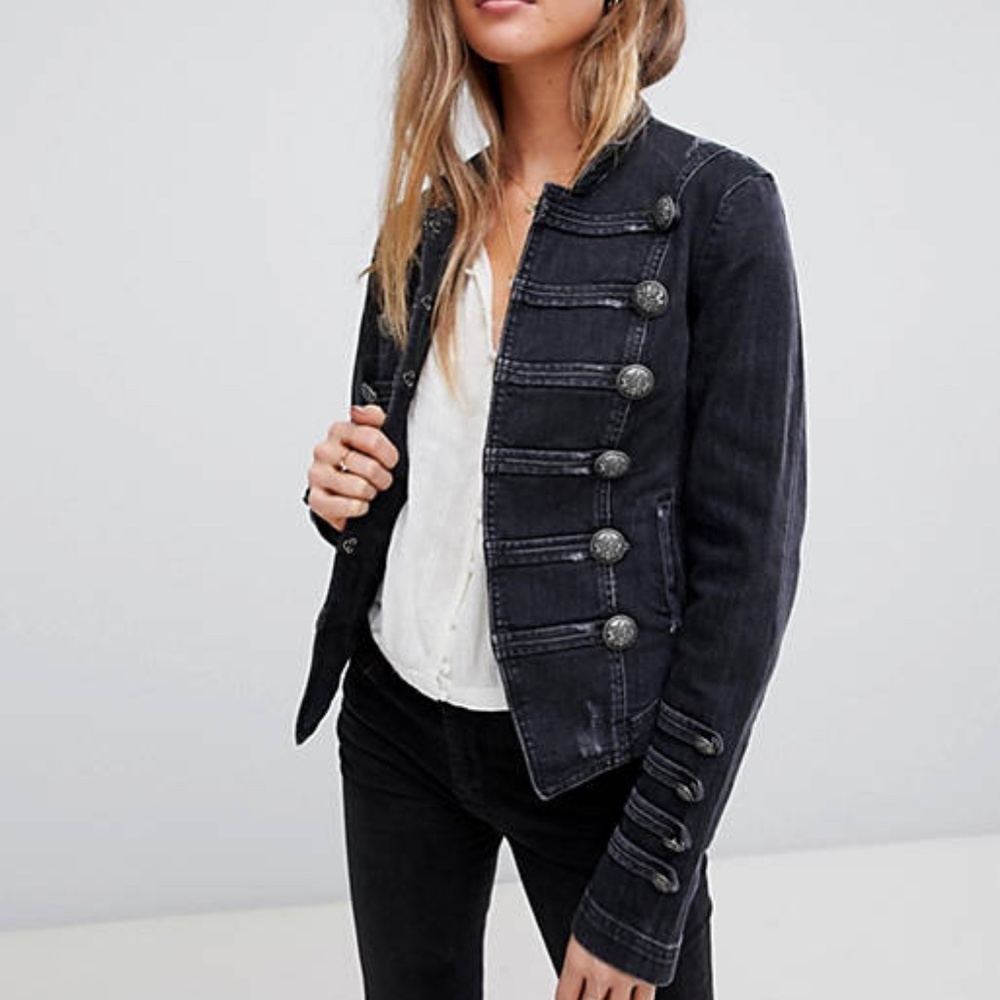 Free People Military Denim Jacket, NWT
